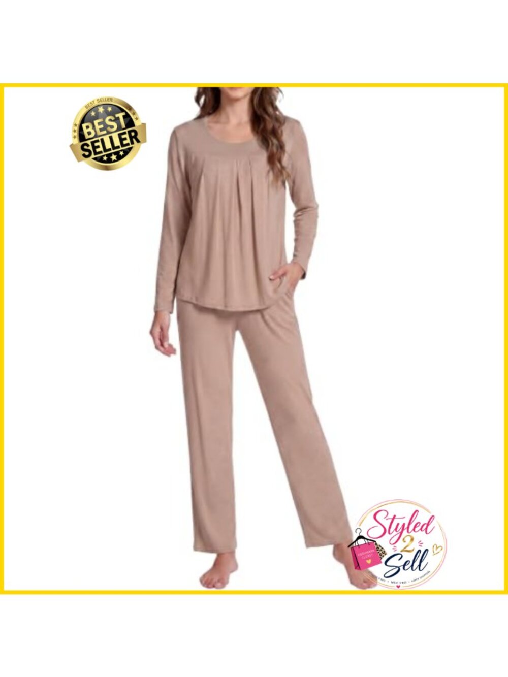 Bamboo Viscose Pajama Set Pleated Soft Breathable 2 Piece Loungewear Sleepwear